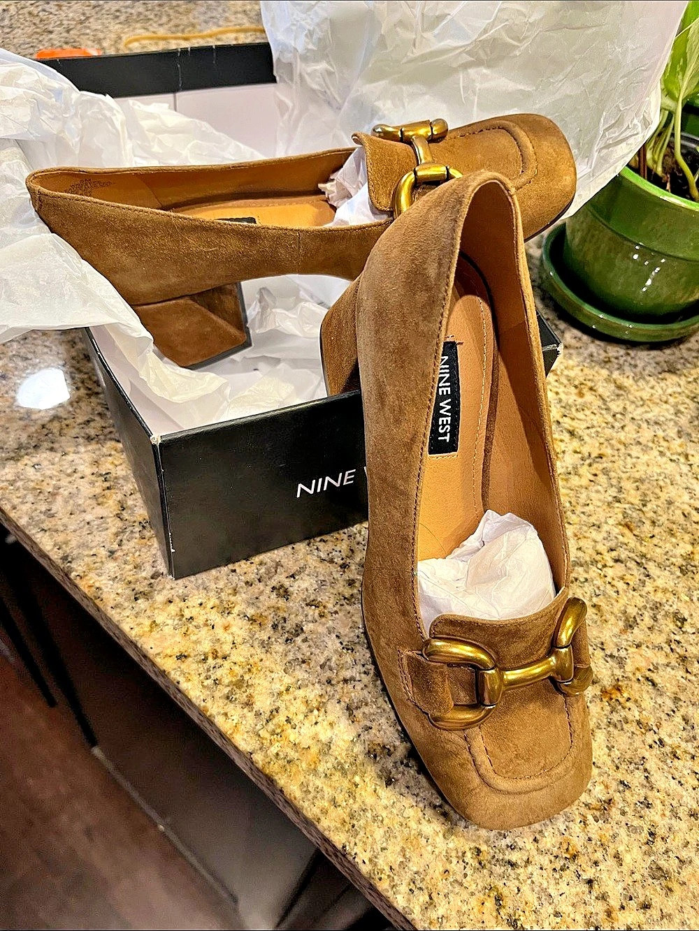 Nine West Veepe Bit Block Heel Loafer Pump Brown US 5 M